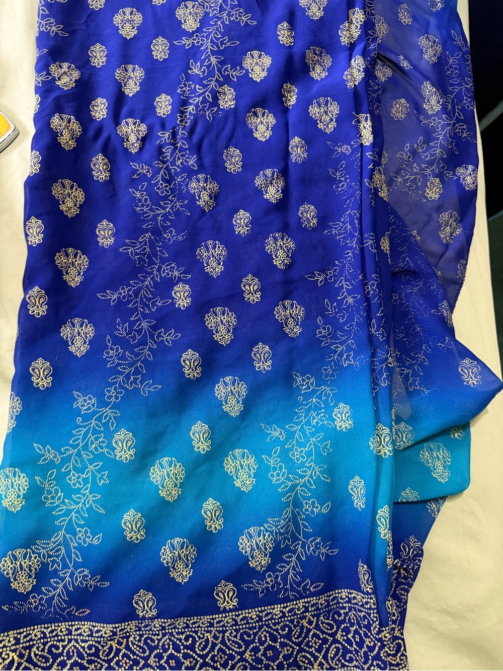 Blue Ombre Floral Print Women's Saree